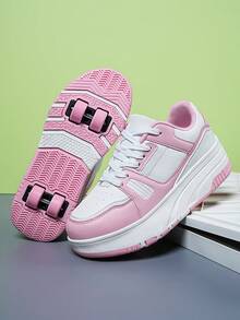Campus Student Girls Detachable Wheeled Shoes, Low-Top Lace-Up Roller Shoes, Lightweight, Durable And Non-Slip, Suitable For Outdoor Activities - Pink - View 6