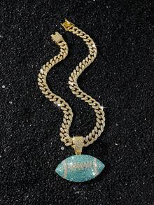 1件男士全镶钻嘻哈链项链，配绿松石玻璃钻石足球吊坠 - Style A - 查看 7