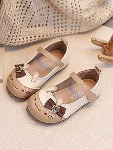 1 Pair Cute Rabbit Bow Princess Shoes For Toddler Girls, Soft Sole Anti-Slip Baby First Walking Shoes - Khaki - View 3