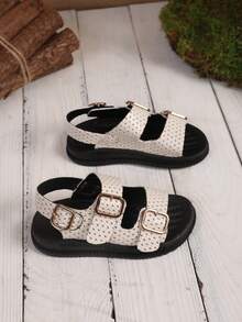 Dép xăng đan đế bằng thời trang trẻ em với khóa kim loại và khóa dán. - Màu be - Xem 2