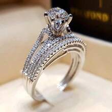 2pcs Luxury Zirconia Inlaid Silver Alloy Fashion Ring Set, Suitable For Women's Daily Wear - Silver - View 2