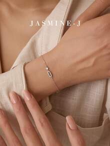 1pc S925 Sterling Silver Geometric Cubic Zirconia Square Bracelet, Minimalist Elegant Design, Suitable For Women's Daily Wear, Mother's Day Gift - Multicolor - View 6