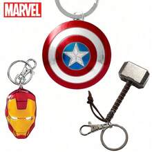 Marvel 1pc Official Avengers Shield & Thor's Hammer Colorful Helmet Keychain, Fashionable Metal Pendant, Decorative Superhero Accessory, Durable Carabiner Clip, Suitable For Avengers Fan Birthday, Mother's Day Party Gift, Can Be Hung On Keys, Backpacks, Cosplay Outfits - Multicolor - View 1