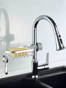Giá đỡ vòi nước điều chỉnh được, không cần khoan, giá đựng đồ dùng vệ sinh nhà bếp/phòng tắm có móc, giá để đồ dưới bồn rửa có lỗ thoát nước và móc tích hợp. - Nhiều màu - Xem 7