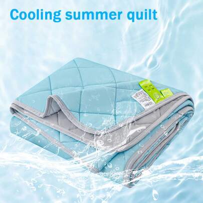 1件装凉爽丝绸夏季被，轻盈透气双面设计，柔软冰丝面料，适合怕热人士，四季皆宜，卧室绗缝毯，单人/双人尺寸