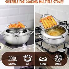 Premium Stainless Steel Compact Deep Fry Pan With Precise Thermometer, Secure Lid & Convenient Drip Rack, Ideal For Tempura, French Fries, Shrimp, Chicken Wings & Various Homemade Fried Foods, Perfect Small-Size Deep Frying Pot - View 6