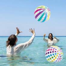 1pc Inflatable Clear Striped Ball, Outdoor Beach Water Game Ball, Thickened PVC Portable Foldable Round Ball, Suitable For Swimming Pool And Beach Party Activities - Multicolor - View 2