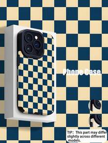 1pc Minimalist Blue & White Checkerboard Star Pattern Vertical Stripe Faux Leather Soft Protective Phone Case, Suitable As Gift For Friends And Lovers, Compatible With Apple And Phones ( 17/17 Air/17 Pro/17 Pro Max) - Multicolor - View 1