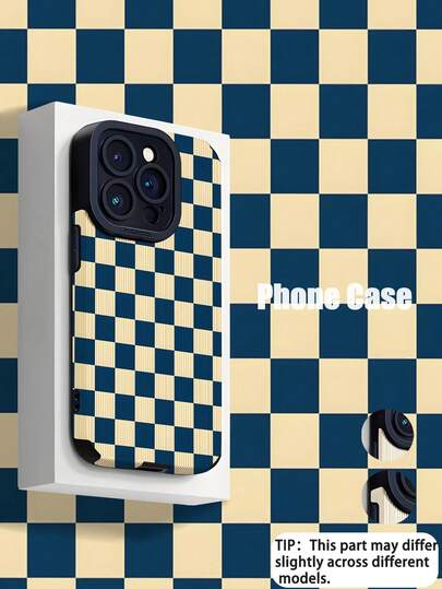 1pc Minimalist Blue & White Checkerboard Star Pattern Vertical Stripe Faux Leather Soft Protective Phone Case, Suitable As Gift For Friends And Lovers, Compatible With Apple And Phones ( 17/17 Air/17 Pro/17 Pro Max)