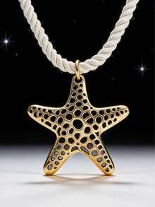 1件装女士海洋度假风项链，白色编织绳搭配镂空金属海星吊坠，适合日常佩戴、度假、派对等场合。 - 白色+金色 - 查看 2