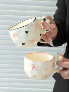 1个300毫升陶瓷咖啡/热巧克力杯，大容量早餐牛奶杯，水墨花卉图案，返校季 - 多選 - 查看 1