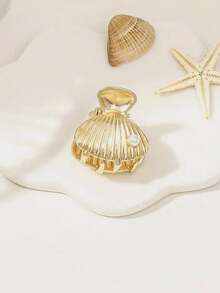 1件装 时尚沙滩夏季可爱小贝壳海星发爪 贝壳纹理半扎发夹 优雅假日发饰 海洋风发爪 - 金色 - 查看 5