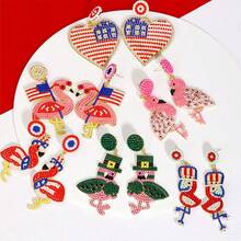 4th Of July USA 250th Flamingo Earrings, Red White Blue Beaded Drop Earrings For Beach, Parades & America's 250th Anniversary - Multicolor - View 3