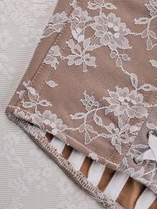 Yuwenier Sexy Vintage Apricot Floral Lace Camisole Crop Top, With Underwire Design, Backless & Off-Shoulder, Tie-Back Waist, Suitable For Music Festivals, Valentine's Day And Various Occasions, Versatile Item For Women Summer - Apricot - View 7