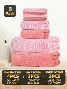 8件套 | 条纹纯色珊瑚绒毛巾套装，[4条面巾 + 4条手巾 + 2条浴巾] / 2条手巾，多种选择，吸水性强，超级柔软舒适，速干，适用于洗脸、擦手、擦头发、沐浴，四季皆宜，日常必备，适用于浴室、酒店、厨房、洗手间、游泳池、旅行、SPA、健身房，也是馈赠佳品。 - 彩色 - 查看 15