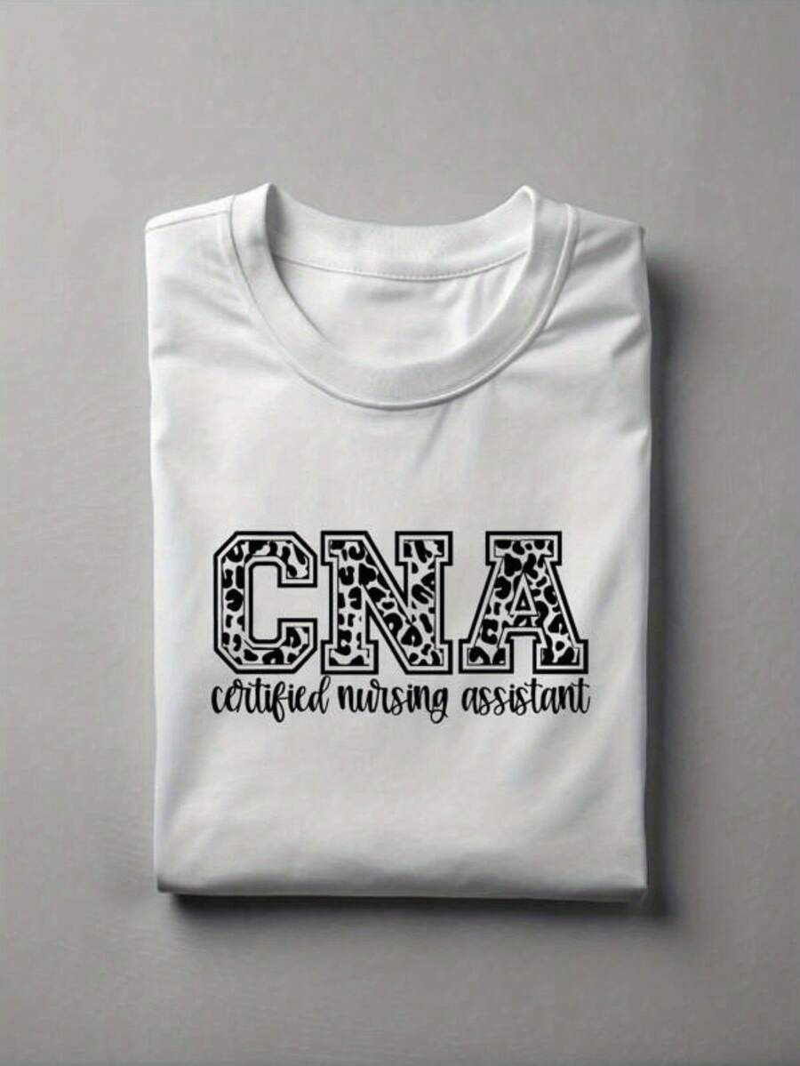 CNA Leopard Print T-Shirt - Certified Nursing Assistant & CNA Uniform, Soft Breathable Tee With CNA Logo Design, Nurse Appreciation Gift, Unisex Scrubs-Style Top For Nursing (UA-1607Gift) - trắng - Xem 1
