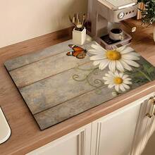 1pc Absorbent Drying Mat, Kitchen Decor Coffee Machine Mat, Handmade Coffee Pot Draining Pad, Kitchen Floor Mat, Dining Table Mat, Kitchen Counter Dish Drying Mat, Breakfast Mat, Anti-Slip Heat-Resistant Draining Mat, Diatomite Draining Mat, Hides Stains, Super Absorbent Kitchen Mat, Easy To Clean Dish Rack Mat, Suitable For Kitchen, Dining Table, Coffee Shop, Bar, Holidays, Parties, Home Decor, Holiday Gifts - Multicolor - View 1