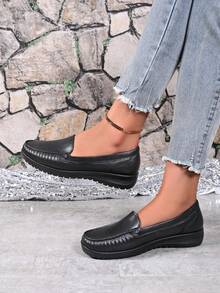 Women's White Non-Slip Casual Loafers - Black-1 - View 3
