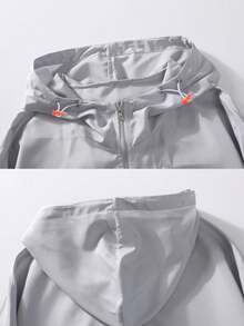 Men's Lightweight Letter Print Hooded Jacket, Suitable For Outdoor Fishing, Vacation, Travel, Beach, Couple Sportswear, Summer - Grey - View 7
