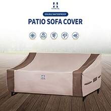 HAMLER - Funda para sofá de patio 3 plazas resistente al agua traje de sofá de dos plazas rejillas de ventilación y asas se adapta a hasta 70 pulgadas de ancho x 38 pulgadas de profundidad x 24 - Marrón y beige - Ver 2
