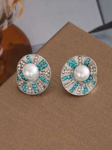 1对新款优雅螺旋几何圆形耳环，简约甜美珍珠，适合女性日常佩戴，礼品 - 幾何 - 查看 4