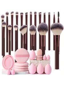 37件套化妆工具套装，包含：20支化妆刷套装+1个化妆刷清洁工具+4个圆形粉扑+4个化妆海绵+4个迷你气垫粉扑+4个迷你化妆海绵，一应俱全，新手友好 | 方便携带，送礼佳品 | 新手/女性的完美之选 - 彩色 - 查看 12