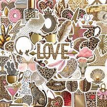 55 feuilles d'autocollants dérivés de motif léopard - vinyle imperméable, convient pour les valises, les cahiers, les ordinateurs portables, les tasses, etc. - fournitures de scrapbooking de style rétro DIY, décorations, articles de papeterie, autocollants amusants - A - Voir 9