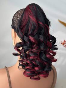12 Inch Black & Red Claw Ponytail Hair Extension, Heat Resistant Synthetic Fiber Ponytail Wig, Suitable For Women's Party And Daily Use - Red Highlight - View 5