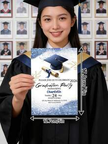 1 pezzo Biglietti di auguri personalizzati per la stagione di laurea, inviti personalizzati per la festa di laurea della classe del 2026, biglietti di laurea personalizzati con nome e dettagli dell'evento, design con berretto e diploma glitterati blu, forniture per feste di laurea per annunci, inviti, auguri, regalo ideale per laureati, amici, forniture per feste di laurea, regali personalizzati - Multicolore - Visualizzare 6