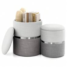 COSTWAY Height Ottoman Set Of 2, Home 2Pcs Upholstered Nesting Stool With Storage, Soft Velvet/Linen Surface, Entry Shoe Changing Footrest Stool, Compact Side Table Vanity Stool For Living Room, Bedroom - Beige - View 1