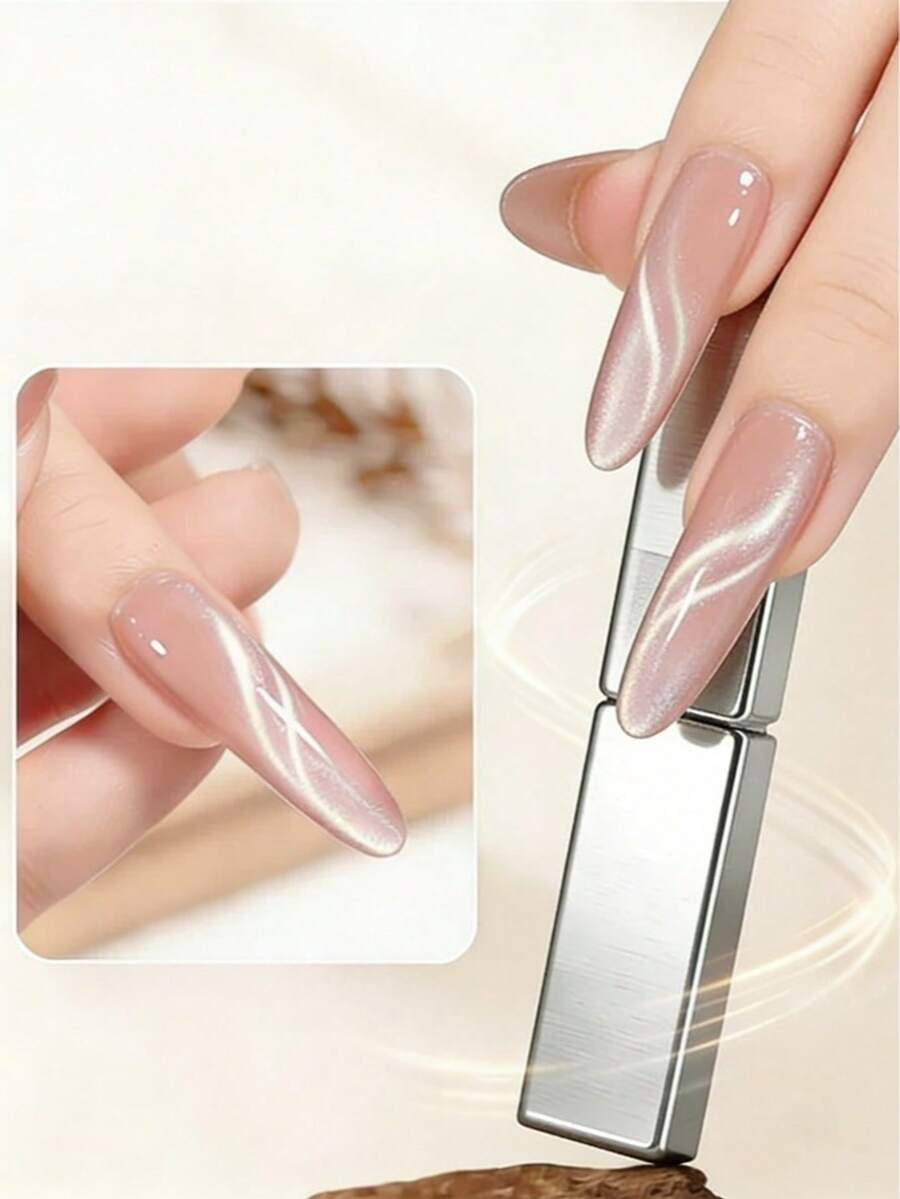 2件套猫眼磁铁套装，丝带磁铁，法式猫眼凝胶指甲油磁铁，美甲工具，猫眼磁铁，方形磁铁棒，美甲效果 - 彩色 - 查看 1