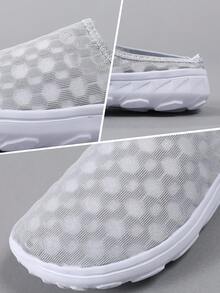 2026春夏新款女士软底休闲鞋，时尚百搭，尼龙网布编织，镂空透气，户外防滑步行一脚蹬鞋，母亲节礼物 - 淺灰色 - 查看 6
