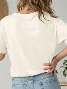 Camiseta de mujer de manga corta, cuello redondo, casual de verano - Albaricoque - Ver 2