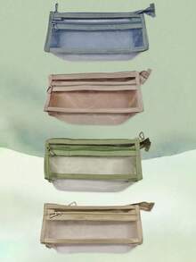 1个大容量学生铅笔盒，时尚简约设计，考试铅笔袋，透明网格铅笔袋，简约学生文具包，适用于大学入学考试、学习和办公用品，返校必备 - 長方形 - 查看 6