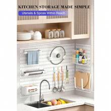 Pegboard Wall Organizer Set – 4 Peg Boards With Hooks & Shelves – Office, Kitchen, Gaming Room Desk Pegboard Storage – Peg Board Wall Display Rack (White) - White - View 4