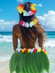 1 Bộ váy áo dự tiệc kiểu Hawaii với váy cỏ, vòng cổ, băng đô, vòng tay họa tiết lá nhiệt đới, phụ kiện lễ hội mùa hè, trang trí tiệc nhiệt đới Hawaii, trang trí tiệc Aloha, phụ kiện tiệc bãi biển mùa hè, trang trí tiệc Luau Hawaii. - Nhiều màu - Xem 8