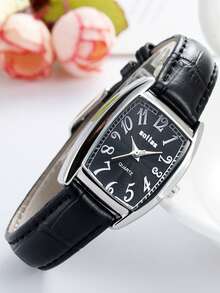 sottas 新款方形迷你圆筒女士腕表，韩式极简数字表盘休闲百搭复古石英表，适合女学生佩戴 - 黑色 - 查看 4
