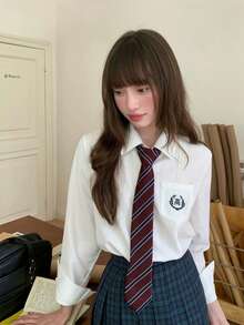 1pc Women's Classic JK Striped Necktie, Burgundy School Uniform Shirt Accessory, Suitable For Students, Teens, Cosplay Parties, Street Photography And Daily Wear - Burgundy - View 4