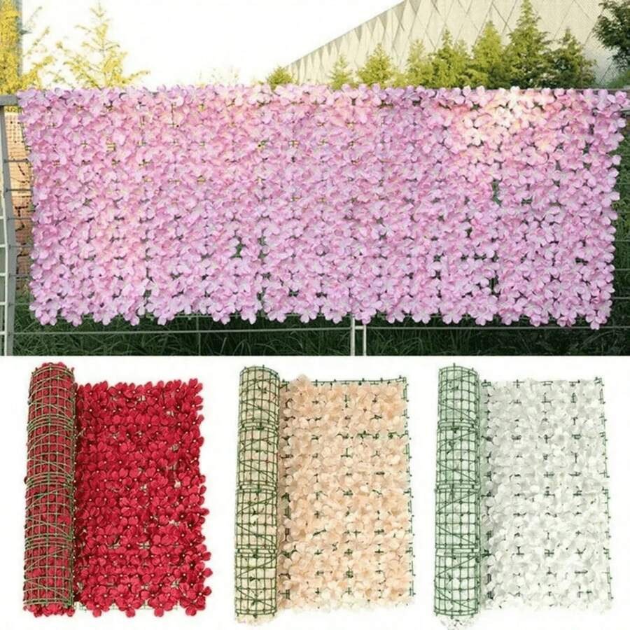 1pc Pink Artificial Petal Fence, Expandable Privacy Barrier, Garden Fence, Plastic Petal Panel, Suitable For Home Decor, Room Decor, Wall Decor, Wedding Decor, Bedroom Decor, Balcony Decor, Garden Decor Outdoor, Garden Fence, Fence Panels Outdoor, Balcony Privacy Screen, Fall Home Decor, Halloween Decor - Multicolor - View 1