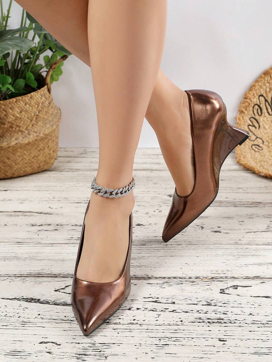 Giày cao gót đế xuồng kiểu Pháp mới dành cho nữ, kiểu dáng châu Âu và Mỹ, mũi nhọn, dễ xỏ, thời trang và đa năng, thích hợp cho việc đi làm. - màu nâu - Xem 1