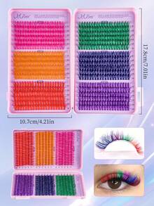 MEM 640 piezas de pestañas en racimo de ojo de gato de 8-16 mm, 6 colores mezclados de múltiples densidades, extensiones de pestañas con aspecto naturalmente denso y voluminoso con mini pestañas de colores, fácil de hacer para principiantes de maquillaje - vistoso - Ver 7