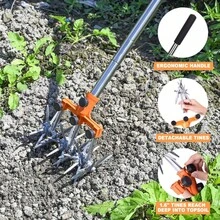 Rotary Cultivator Garden Rotary Tiller Adjustable Stainless Steel Poles Hand Tiller For Soil Mixing Or Reseeding Grass Lawn Tiller Total Length 57 Inch - Orange - View 6