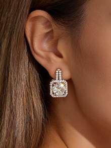 1对方形耳钉，女士锆石镀银耳环，生日派对新娘婚礼珠宝礼物，送给情侣、爱人、女友 - Earrings - 查看 1