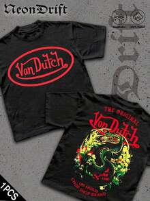 NeonDrift Double-Sided Printing Men's-Shirt Men's Short-Sleeve-Shirt100% Cotton Fabric Soft & Skin-Friendly Unisex Style Gifts Spring Festival, Valentine's Day,'s Day &-Van Dutch Print Men Shirt Classic Americana Style Graphic Tee Streetwear Fashion Casual Wear Car Enthusiasts And Vintage Culture Lovers - màu đen - Xem 1