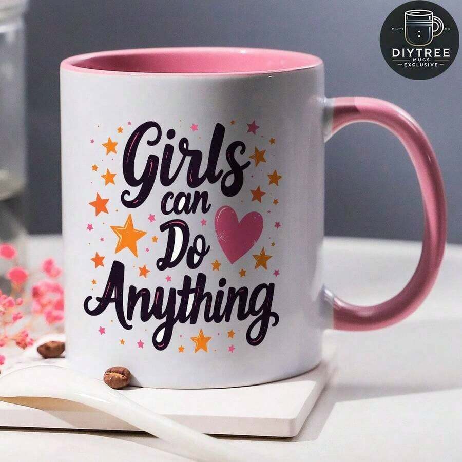 1个11盎司陶瓷咖啡杯，抗议艺术 - 双面印刷文字和图案 - 可放入洗碗机清洗，白色/黑色/粉色 - 纪念女性艺术行动主义，艺术，激进字体，光滑，个性化杯子，女性赋权 - 粉色 - 查看 1