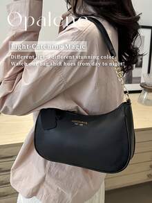 Solid Color PU Leather Shoulder Bag For Women, Adjustable Strap Office Tote Crossbody Bag, Versatile Handbag For Commuting, Adjustable Shoulder Strap Small Square Bag, Armpit Bag, Simple Metal Chain Bag, Travel Essentials, School Supplies, Travel Accessories - 彩色 - 查看 9