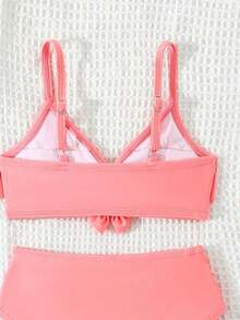 Baby Girl Ruffled Bow Decor Swimsuit Set, Fashionable Summer Holiday - Pink - View 5