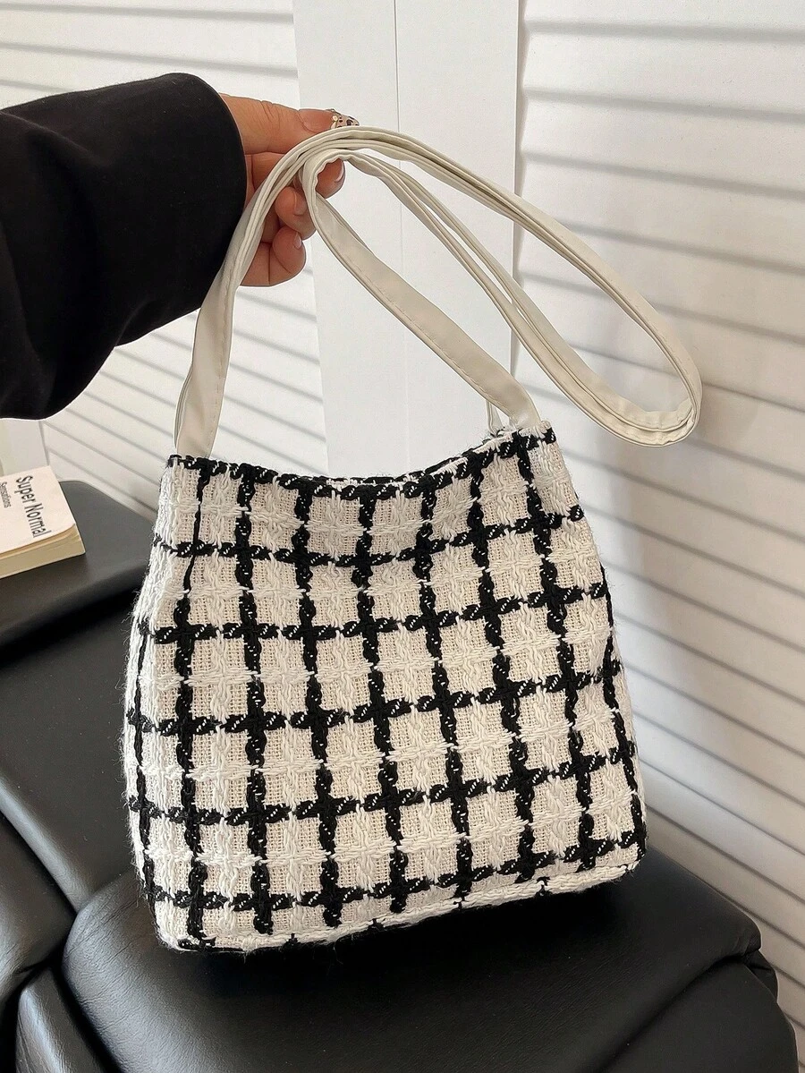 Fashionable Woven Plaid Shoulder Bag, Commuter Bag, Niche Underarm Bag