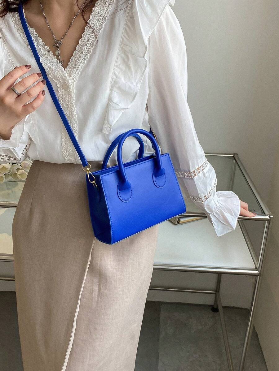 2pcs/Set Fashionable Solid Color Embossed Handbag - Blue - View 1
