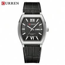 CURREN 男士腕表 顶级奢华军表风格男士腕表 防水真皮表带石英日历腕表 礼品 8478 - 黑色 - 查看 13